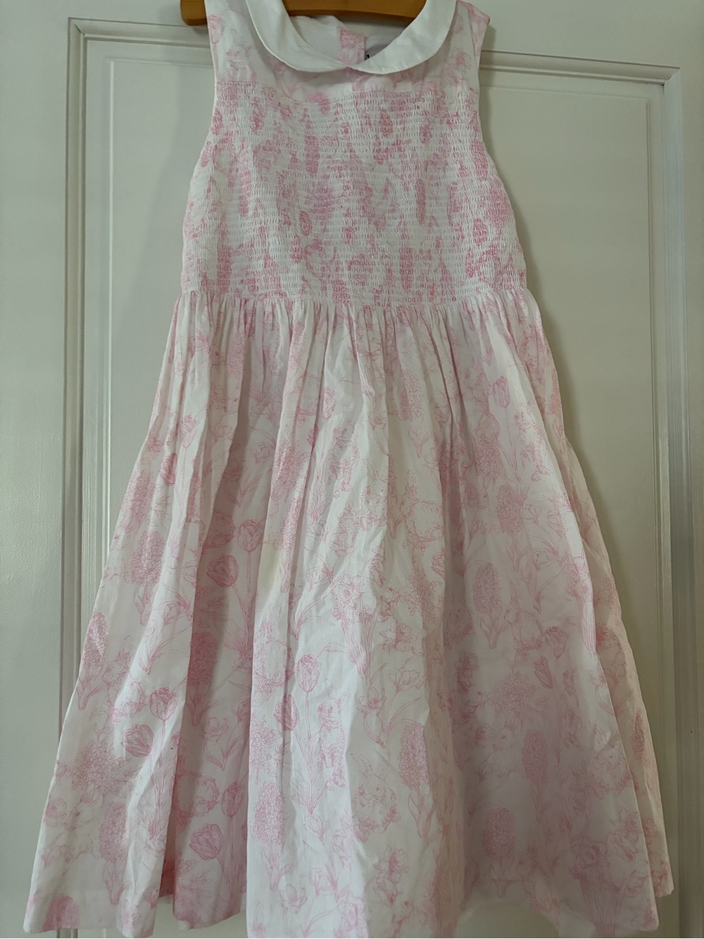 Janie and Jack White Dress with Pink Floral Print and Peter Pan Collar